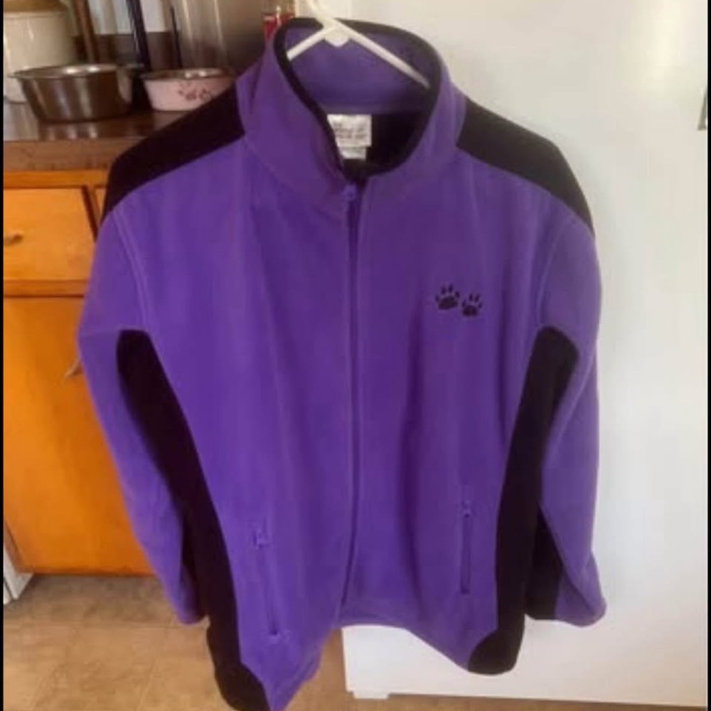 Purple and Black Fleece Jacket with Paw Print Zip up with Pockets